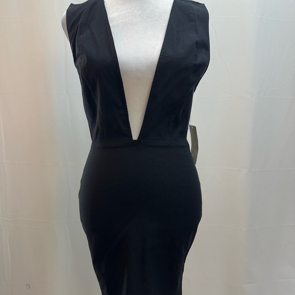 Tobi Black Deep V-Neck Mini Dress